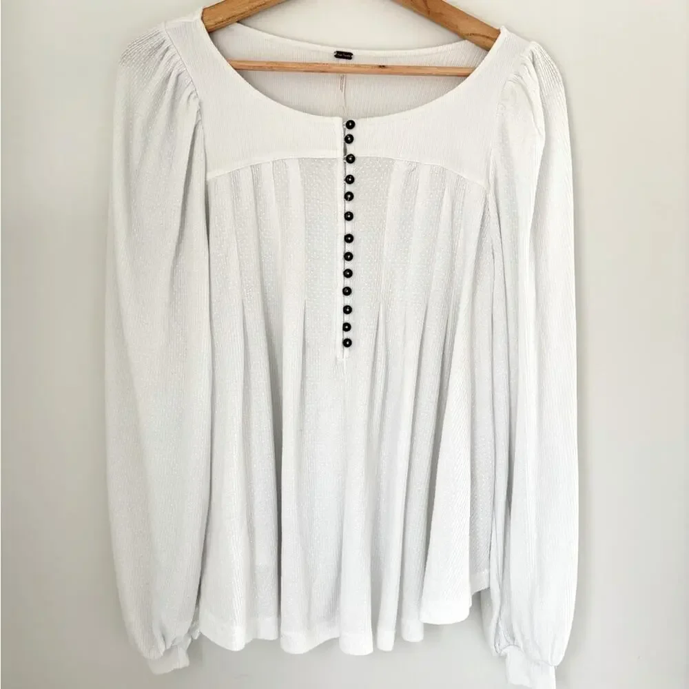 Free People Button Down Knit Top | Size XS Ivory color Boho Cottagecore Romantic